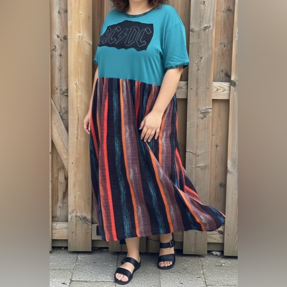 Handmade AC/DC Upcycled Maxi/Moo Moo Dress- Size XL +